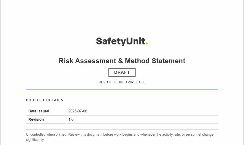 Safety Unit RAMS generator document preview